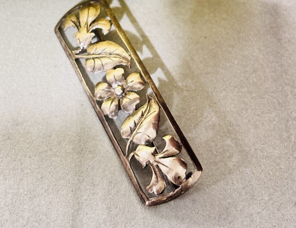 Antique 835 Silver Floral Bar Brooch European Art Nouveau Art Deco 1920s-40s